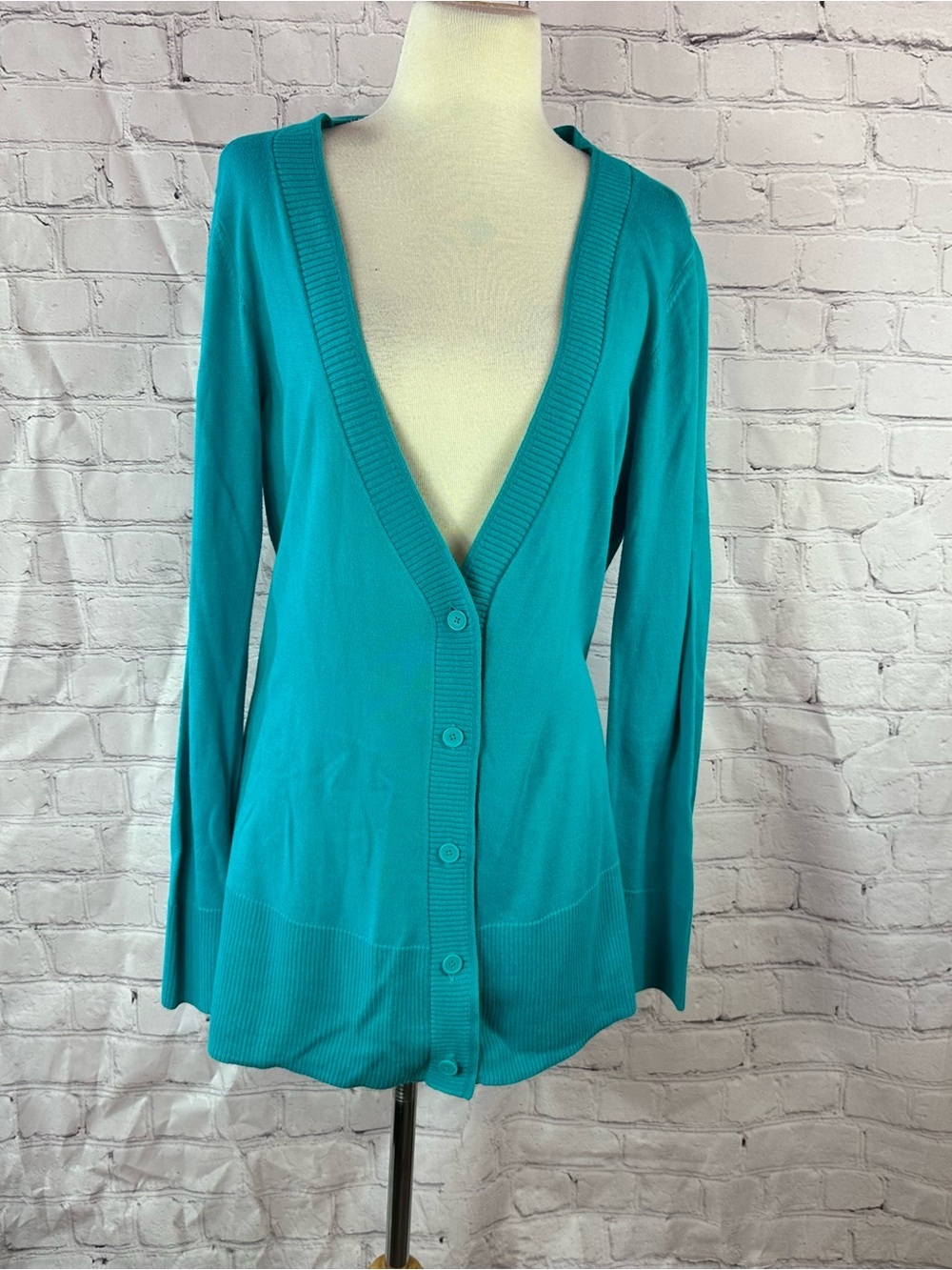vtg Coldwater Creek turquoise V-Neck cotton Cardigan sweater women L Y2K layer